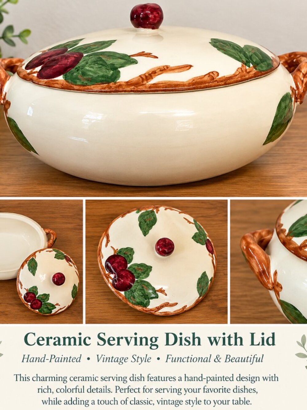 Vintage Franciscan California Pottery Cherry Covered Serving Dish with Lid